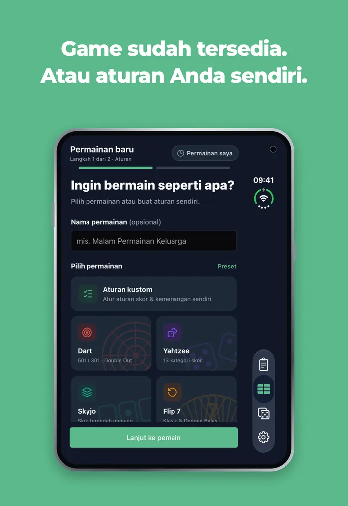 Layar permainan baru Scory di layar luar iPhone Duo, dengan Dart, Yahtzee, Skyjo dan Flip 7